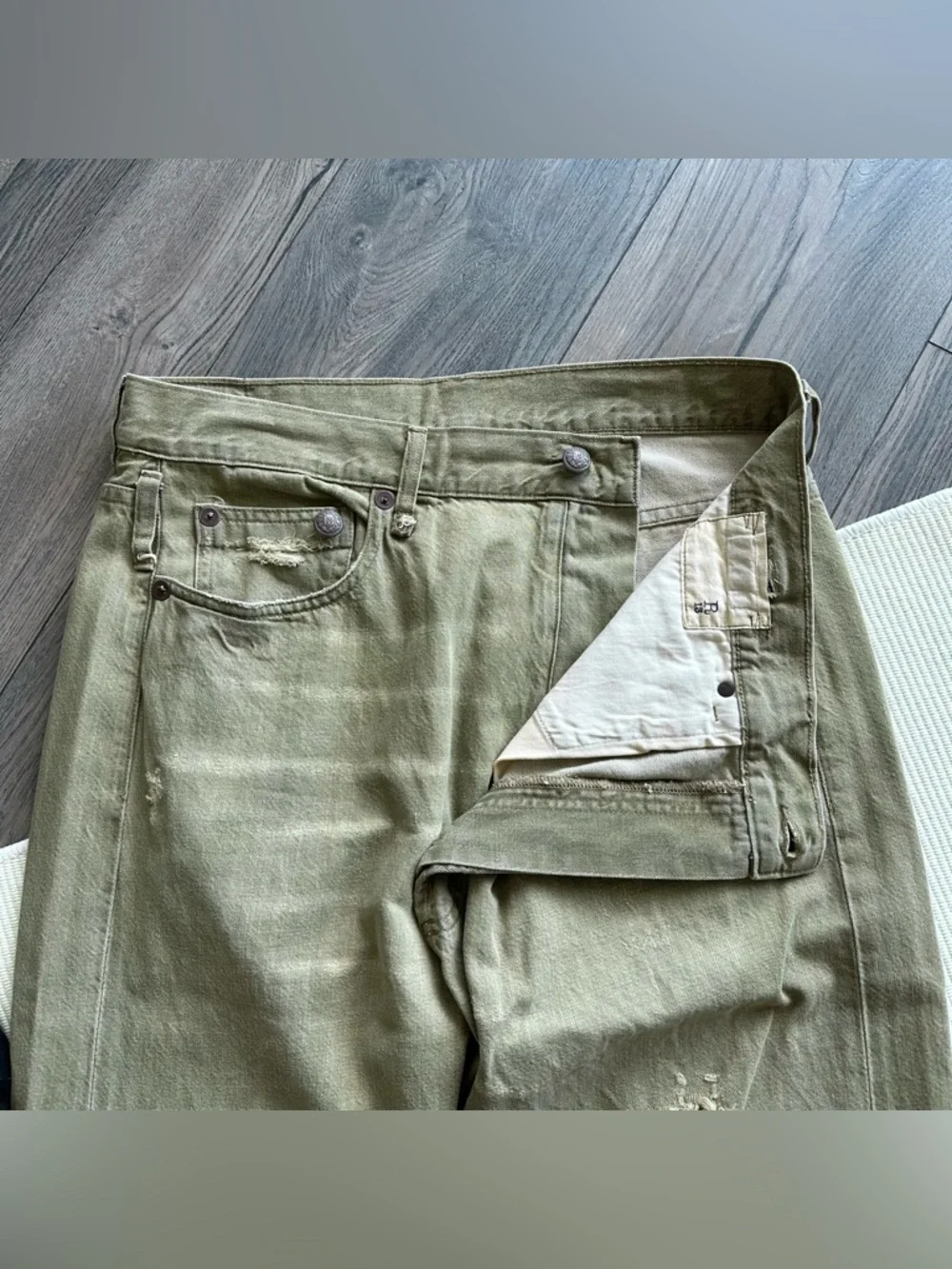 R13 Crossover Distressed Moss Green Jeans - Picture 7 of 14